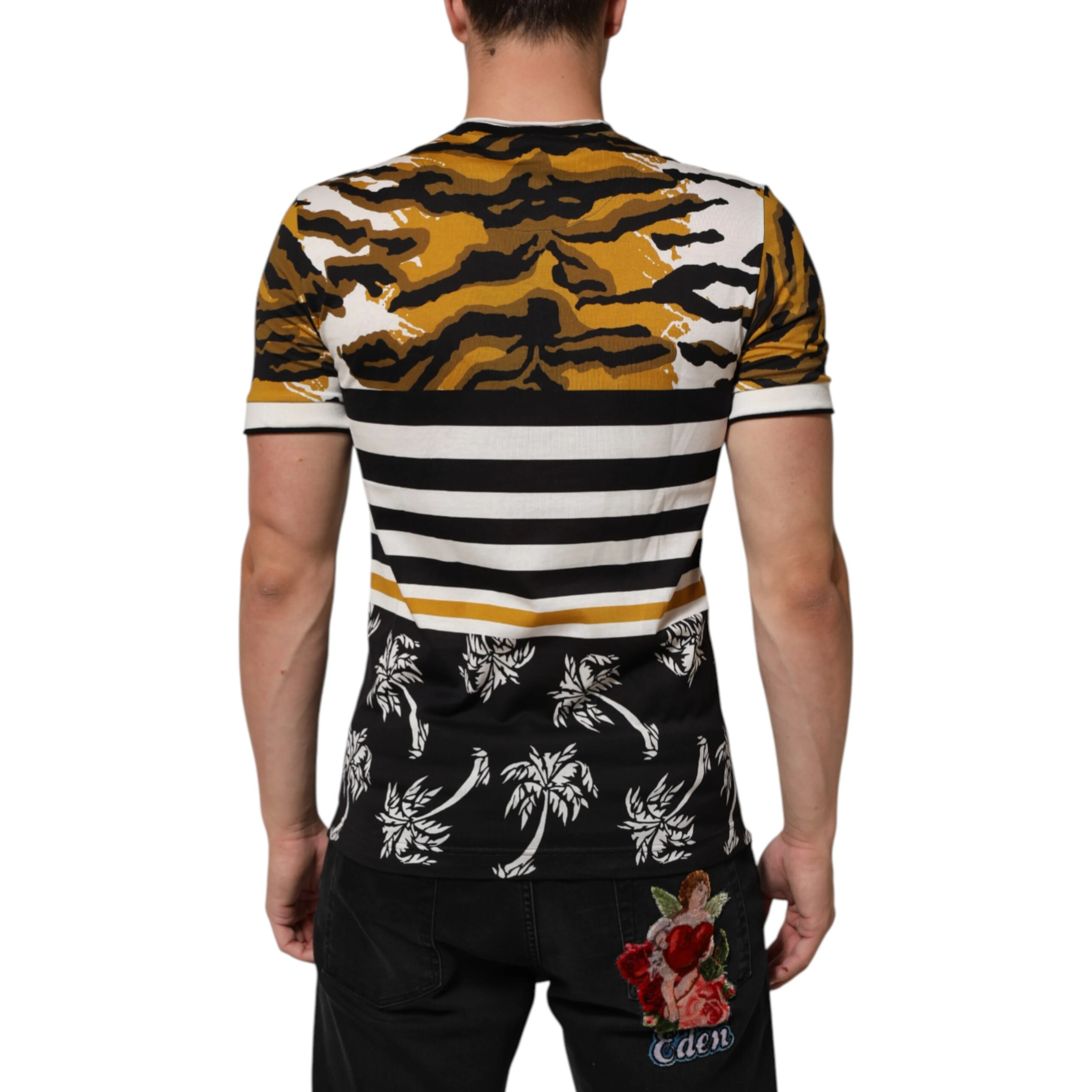 Multicolor Leopard Palm Leaf Men Crew Neck T-shirt