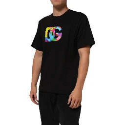 Black Logo Print Cotton Crew Neck  T-shirt