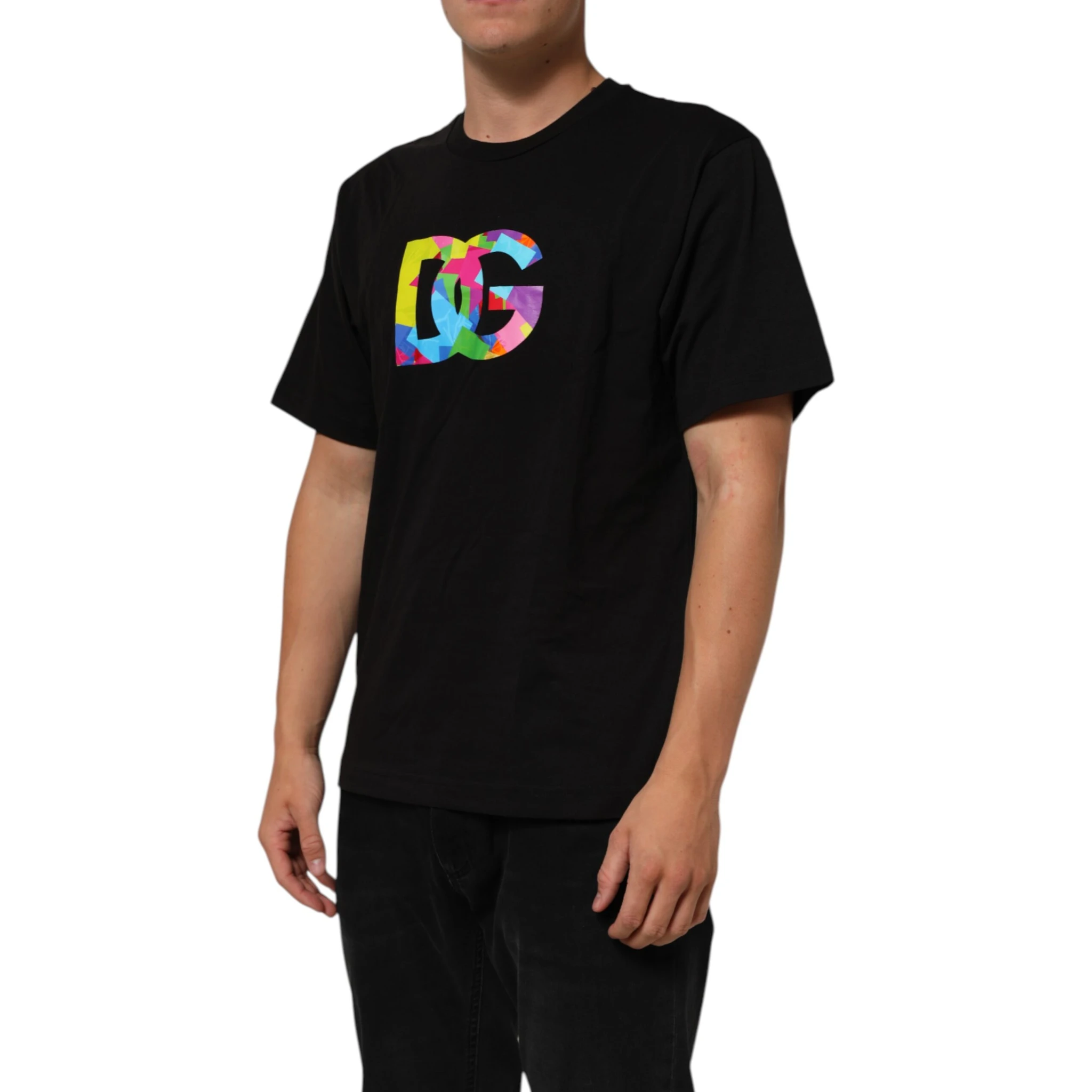 Black Logo Print Cotton Crew Neck  T-shirt