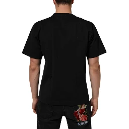 Black Logo Print Cotton Men Crew Neck T-shirt