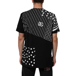 Black Cotton Polka Dots Round Neck T-shirt