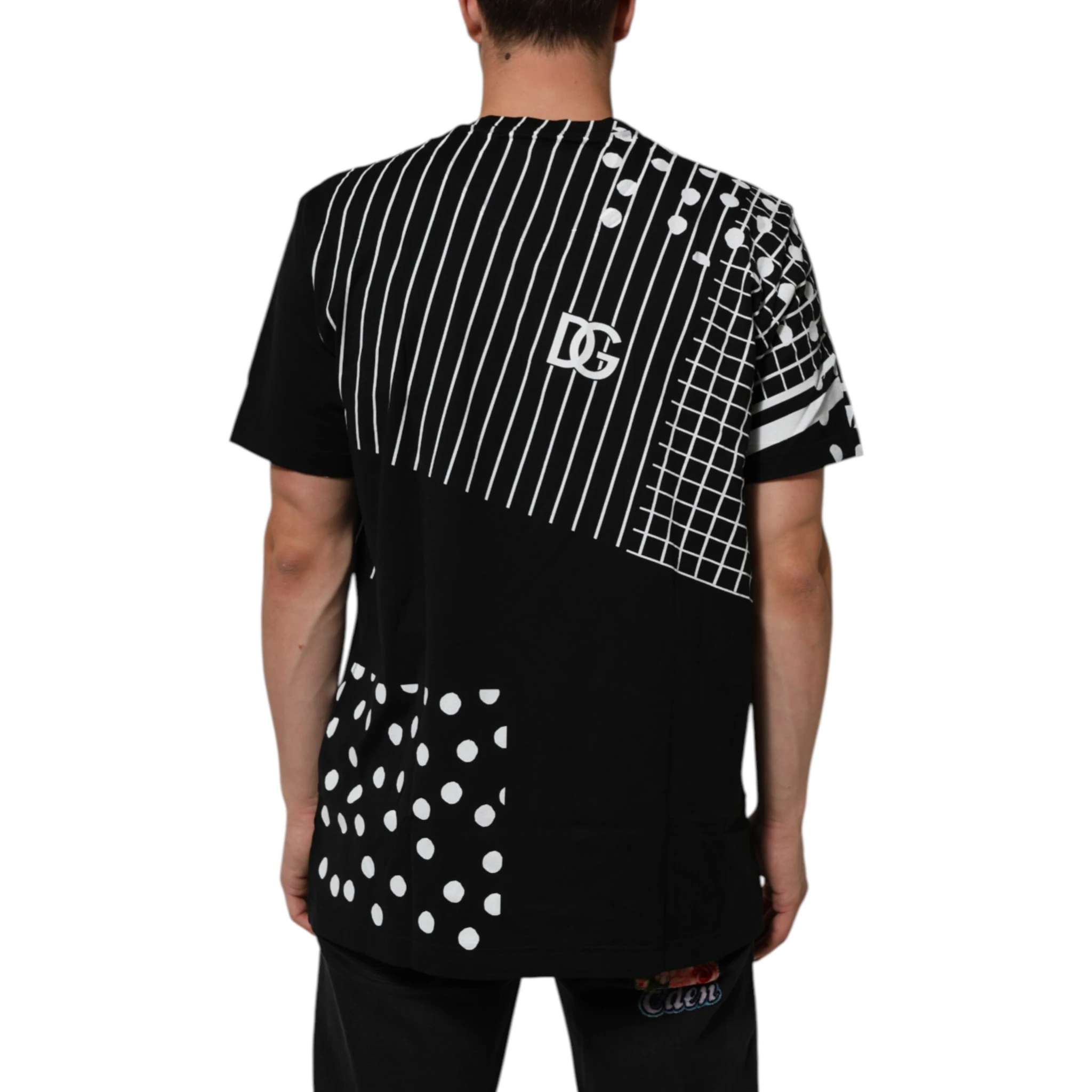 Black Cotton Polka Dots Round Neck T-shirt