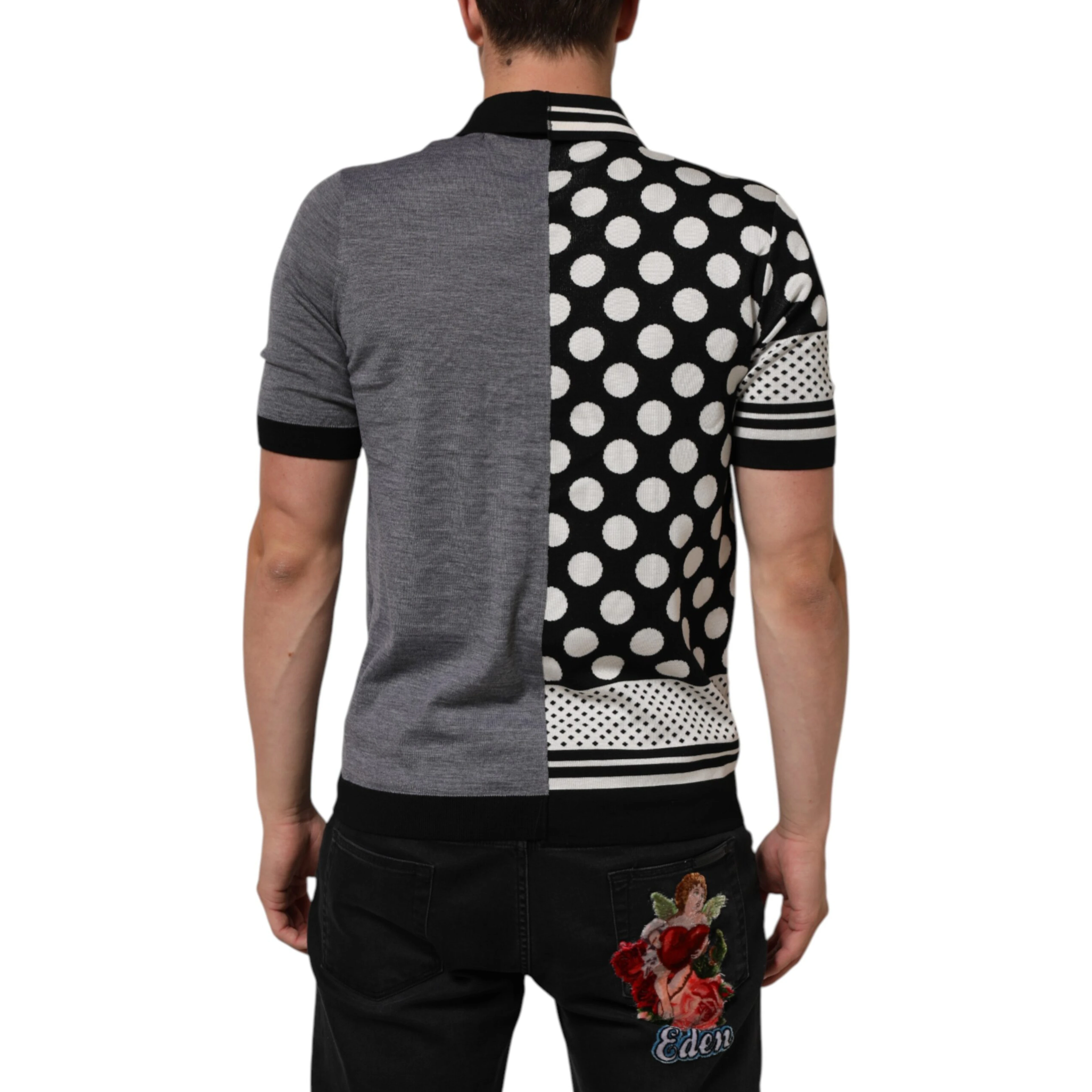 Black White Polka Dot Collared Polo T-shirt