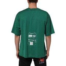 Green Cotton Graphic Logo Print Crewneck T-shirt