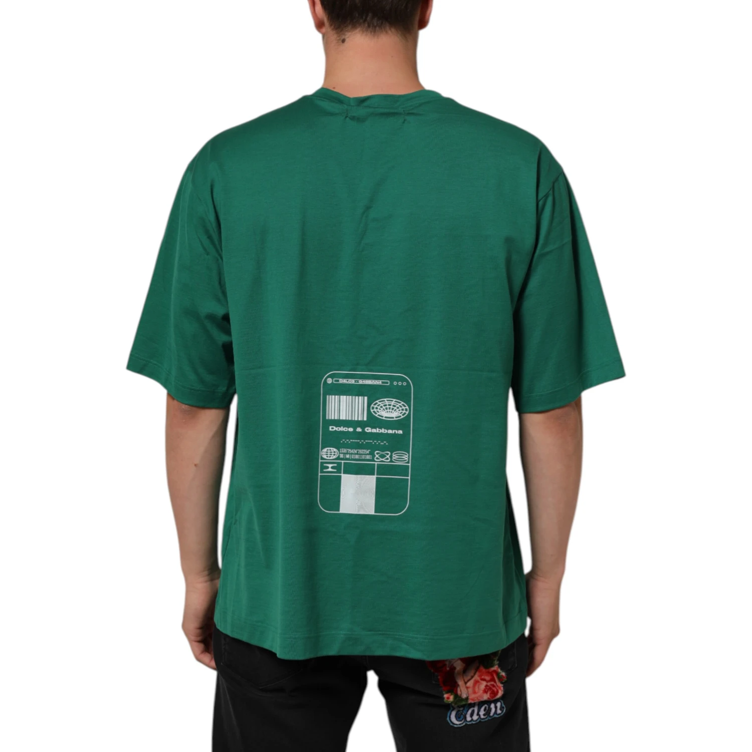 Green Cotton Graphic Logo Print Crewneck T-shirt
