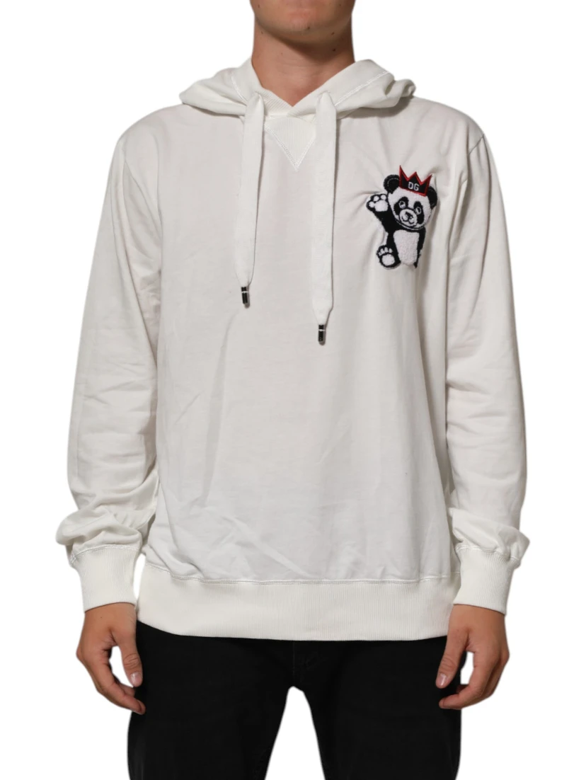 Off White Cotton Panda Hooded Sweatshirt Sweater