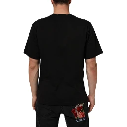 Black Logo Print Cotton Crew Neck  T-shirt