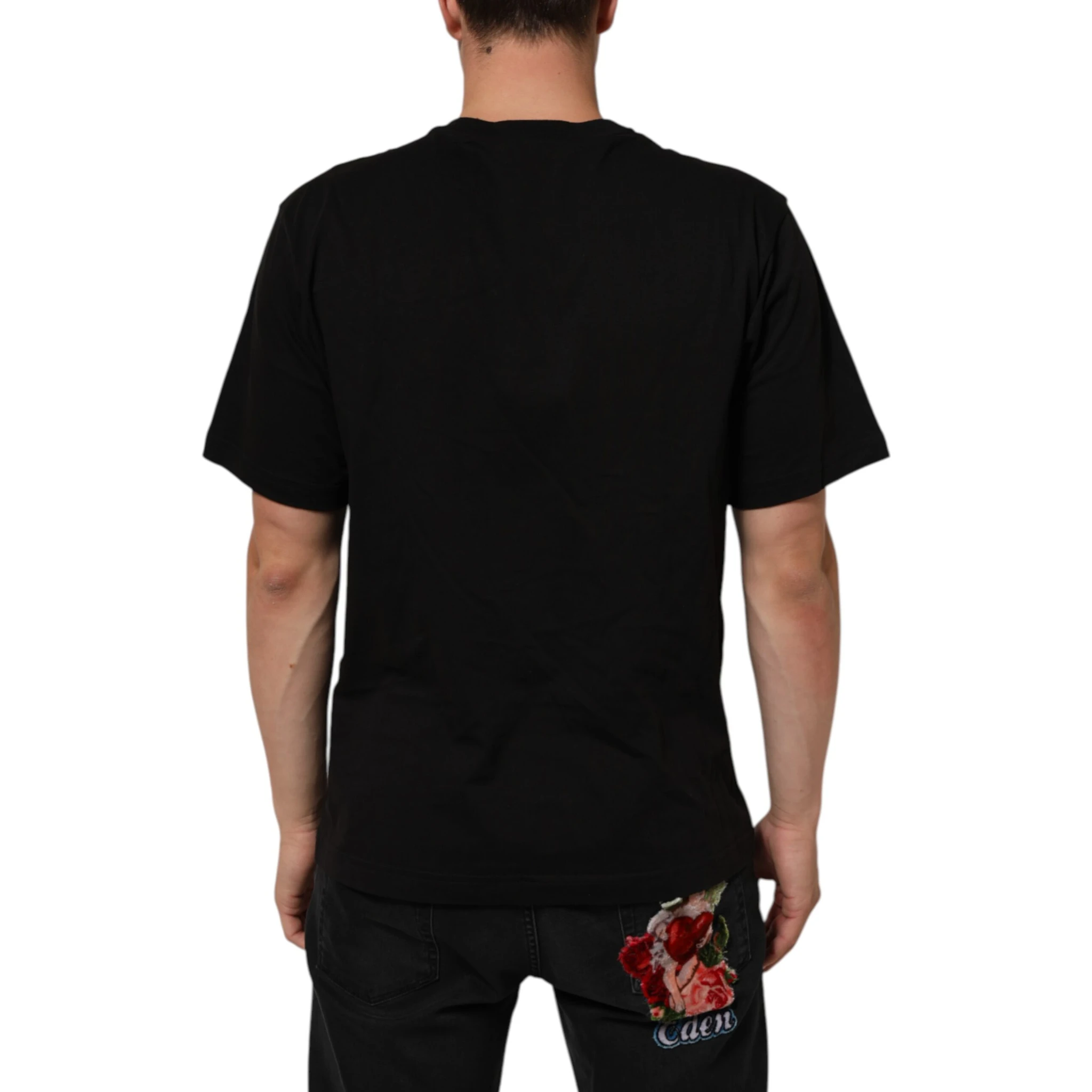 Black Logo Print Cotton Crew Neck  T-shirt