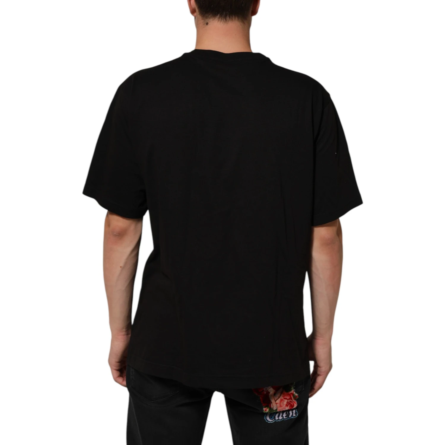 Black Logo Print Cotton Men Crew Neck T-shirt