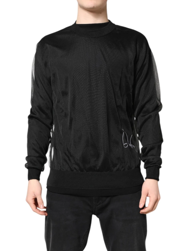 Black Logo Polyester CrewNeck Sweatshirt Sweater