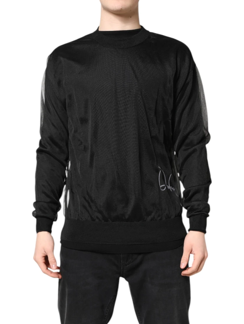 Black Logo Polyester CrewNeck Sweatshirt Sweater