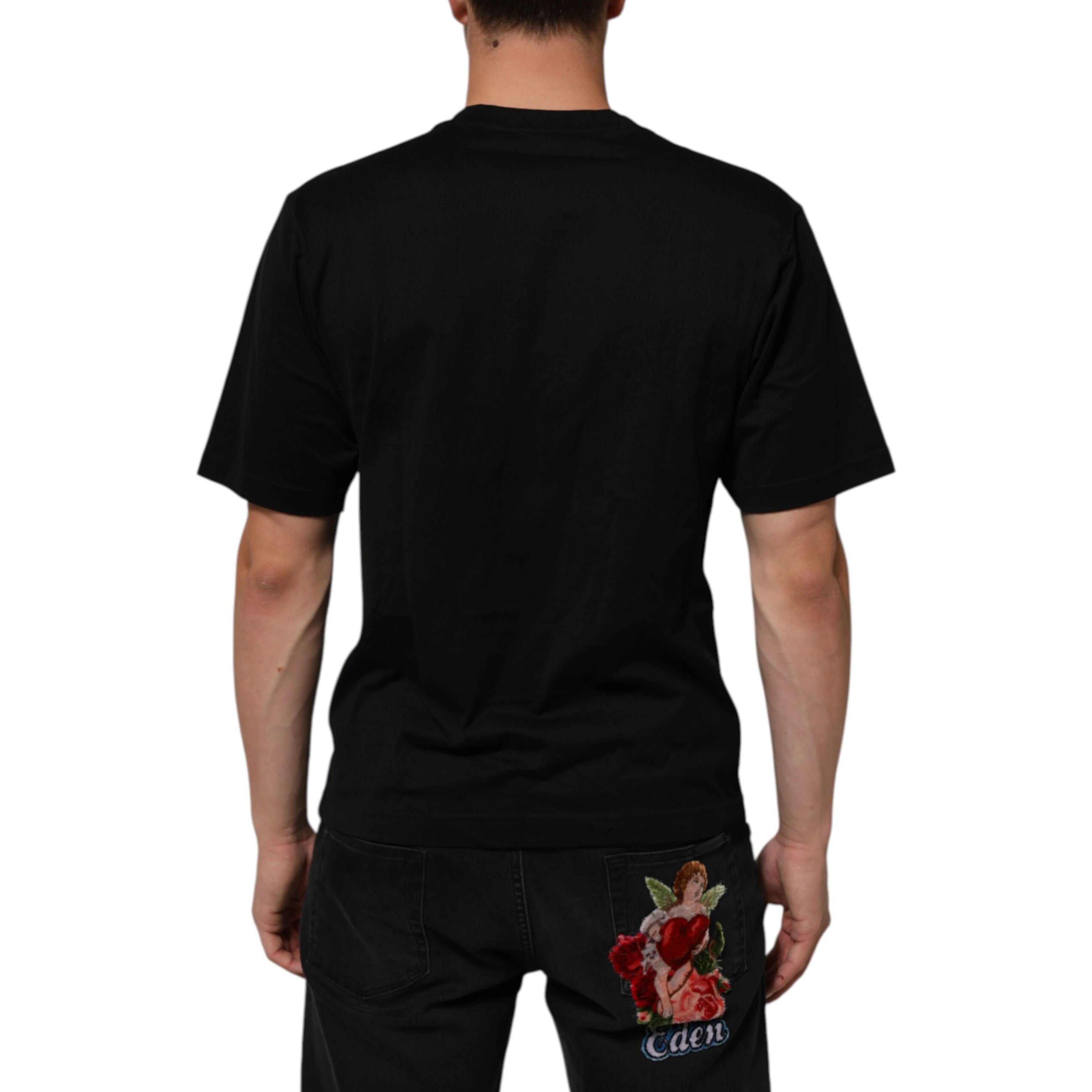 Black Logo Plaque Cotton Crew Neck T-shirt