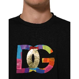 Black Logo Print Cotton Men Crew Neck T-shirt