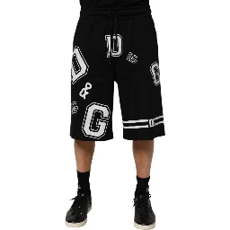 Black Logo Print Cotton Casual Bermuda Short