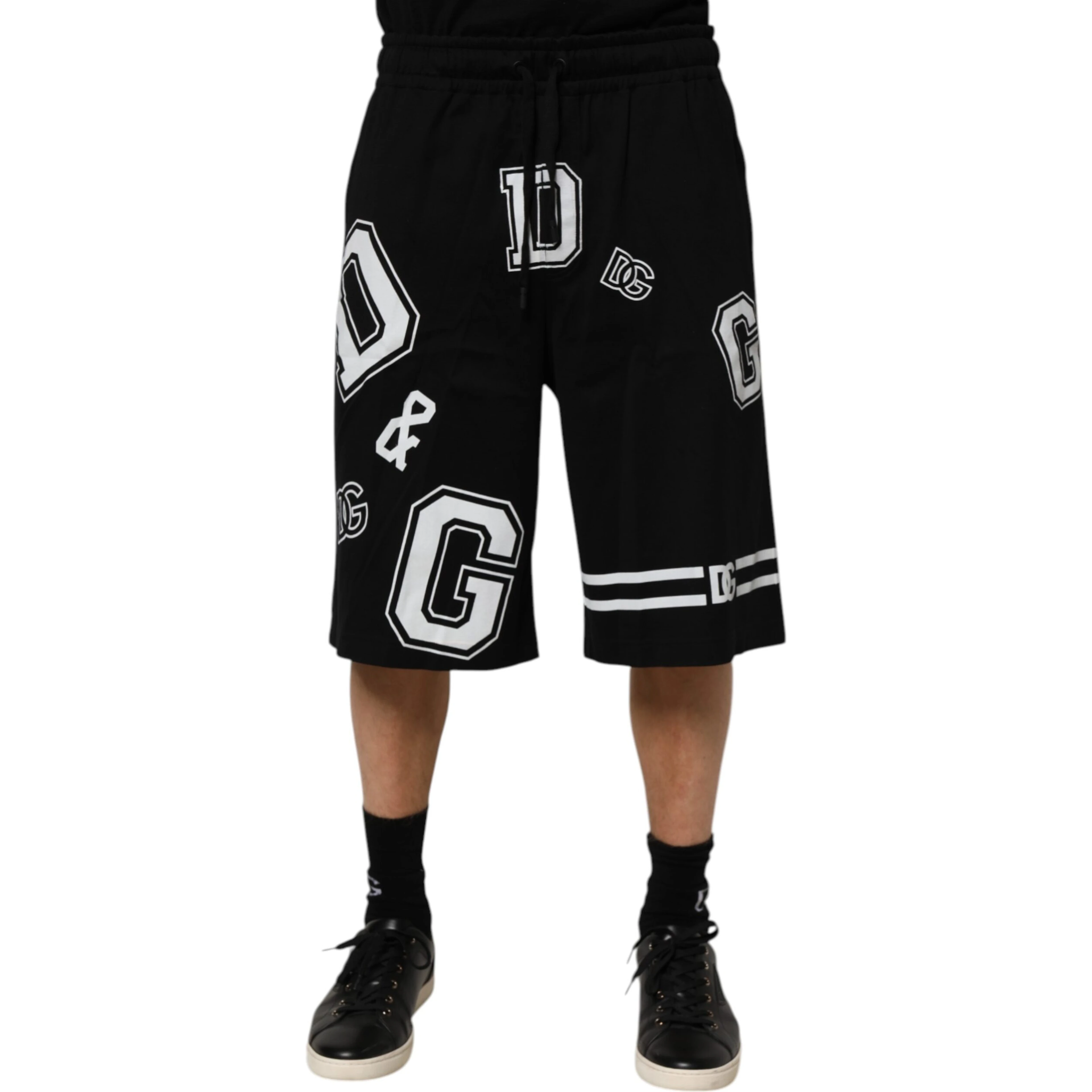 Black Logo Print Cotton Casual Bermuda Short