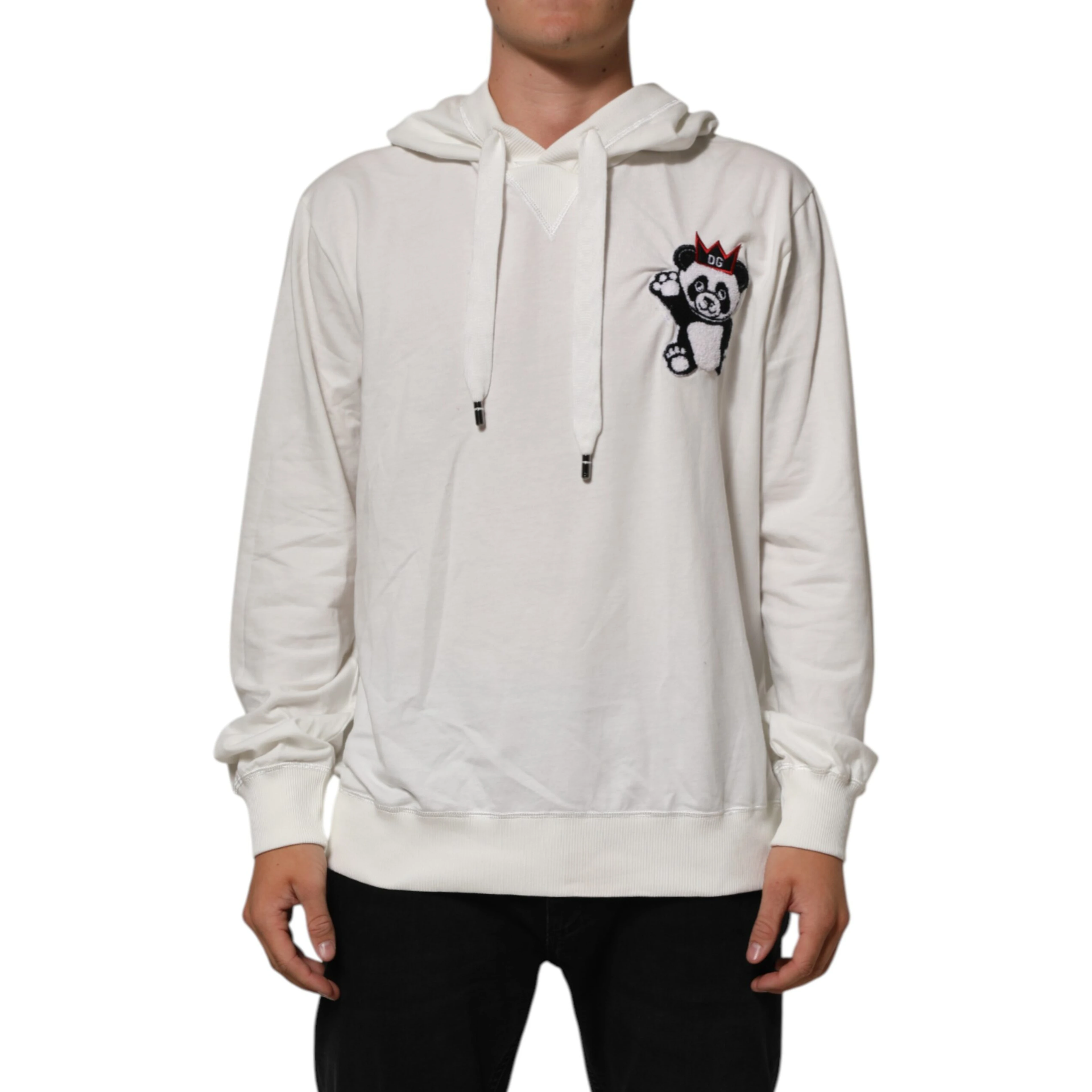 Off White Cotton Panda Hooded Sweatshirt Sweater