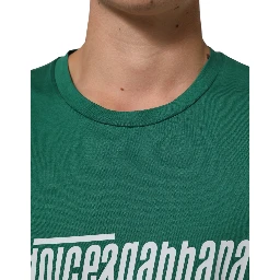Green Cotton Graphic Logo Print Crewneck T-shirt