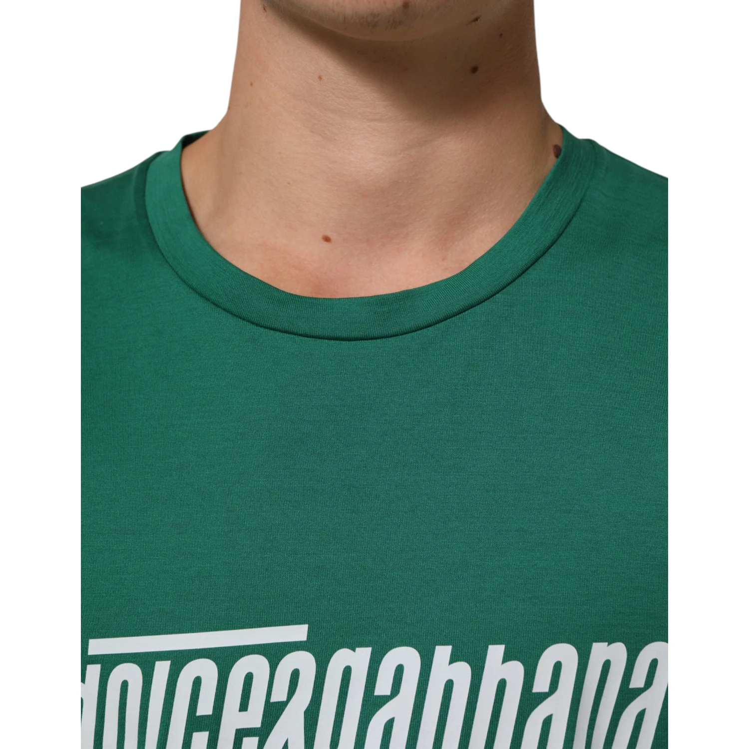 Green Cotton Graphic Logo Print Crewneck T-shirt
