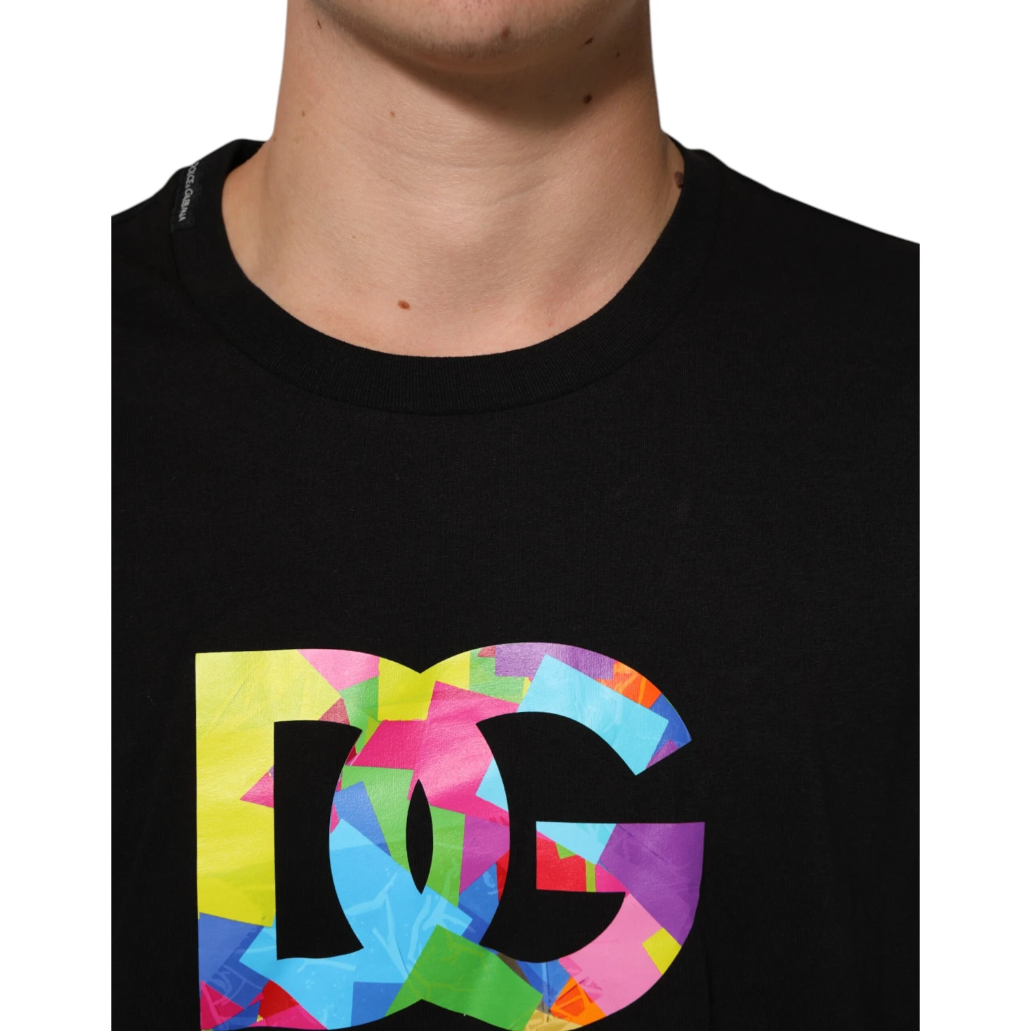 Black Logo Print Cotton Men Crew Neck T-shirt