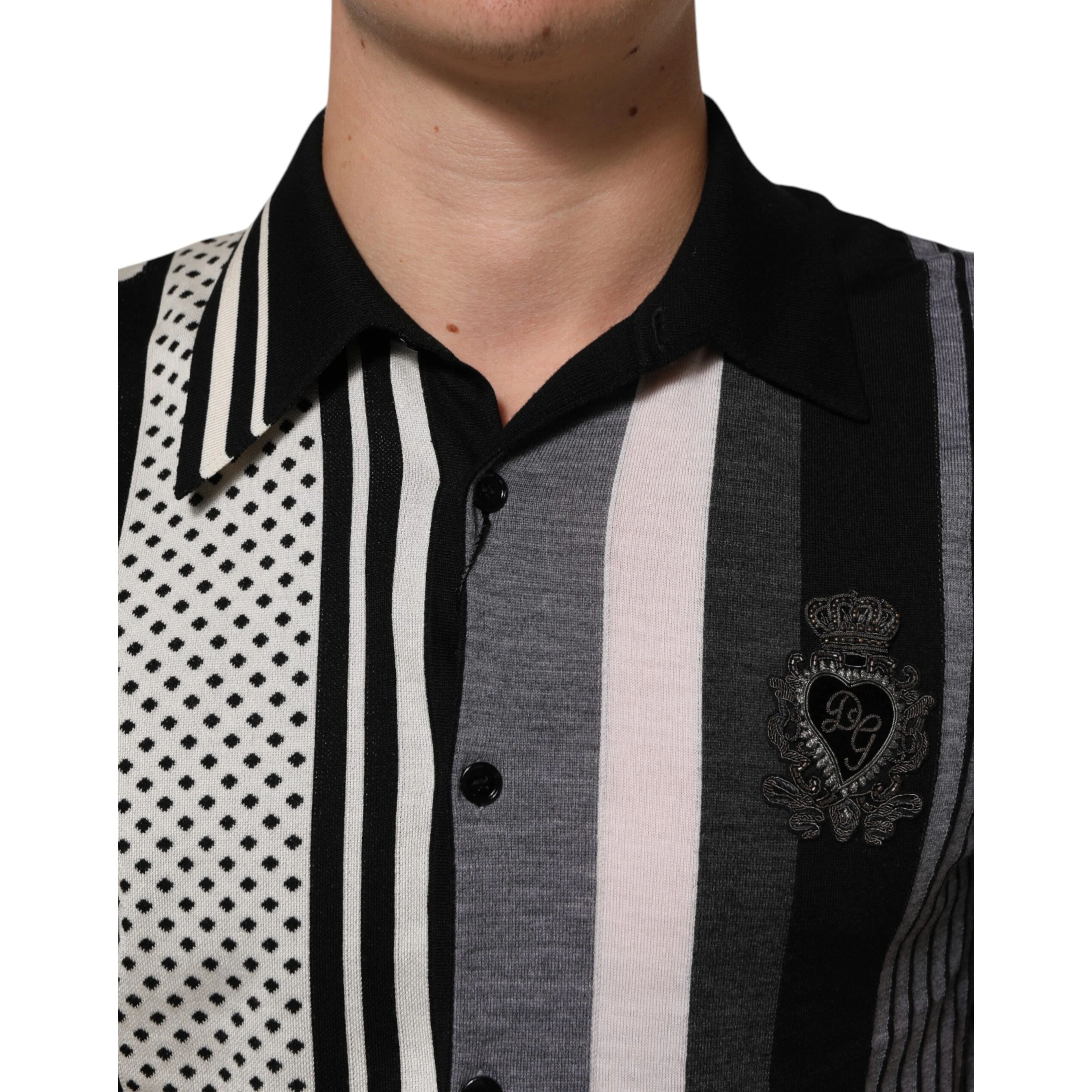 Black White Polka Dot Collared Polo T-shirt