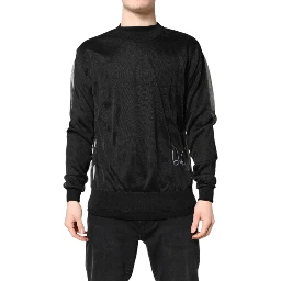 Black Logo Polyester CrewNeck Sweatshirt Sweater