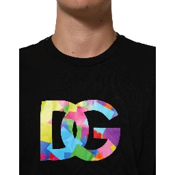 Black Logo Print Cotton Crew Neck  T-shirt