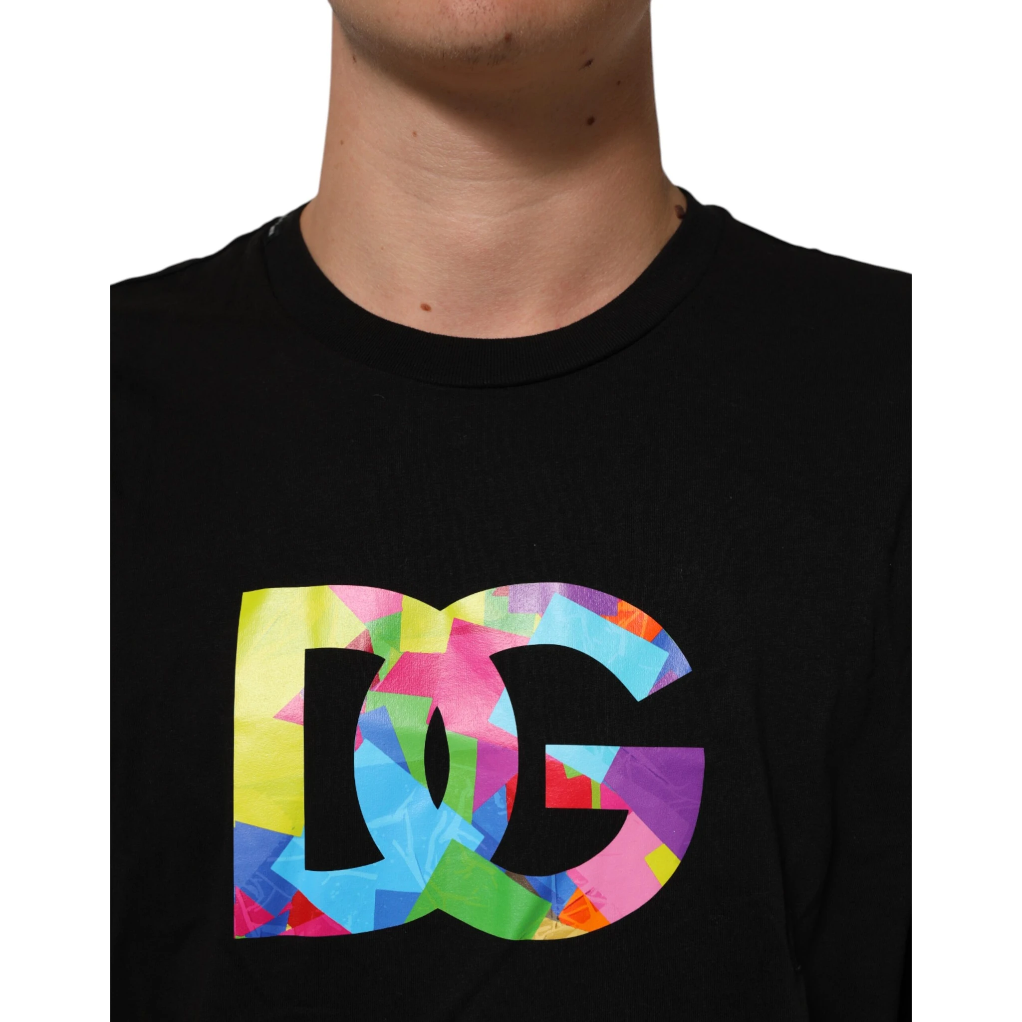 Black Logo Print Cotton Crew Neck  T-shirt