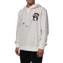Off White Cotton Panda Hooded Sweatshirt Sweater