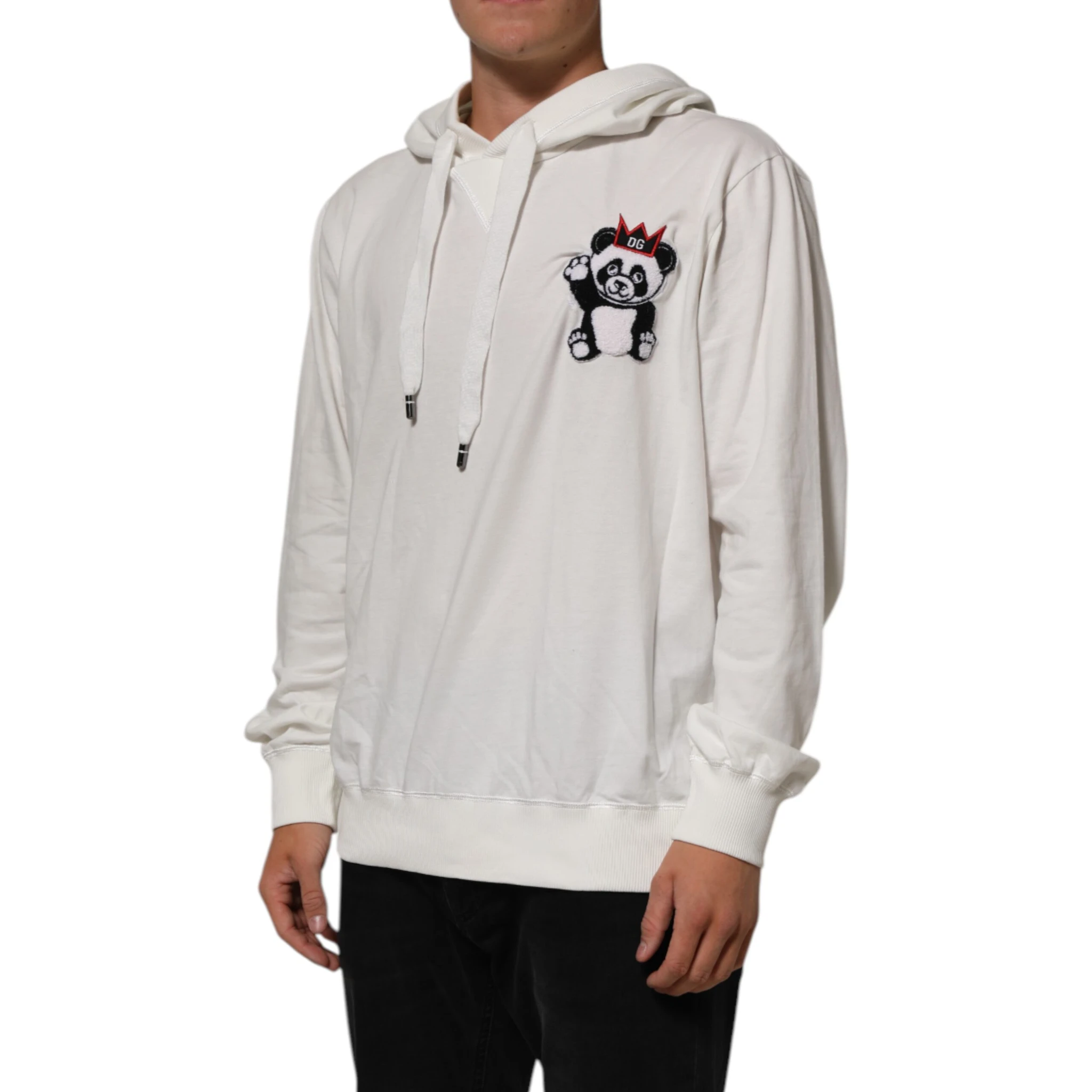 Off White Cotton Panda Hooded Sweatshirt Sweater