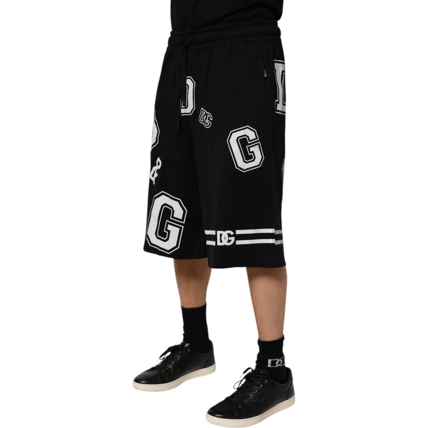 Black Logo Print Cotton Casual Bermuda Short