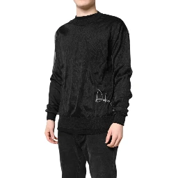 Black Logo Polyester CrewNeck Sweatshirt Sweater