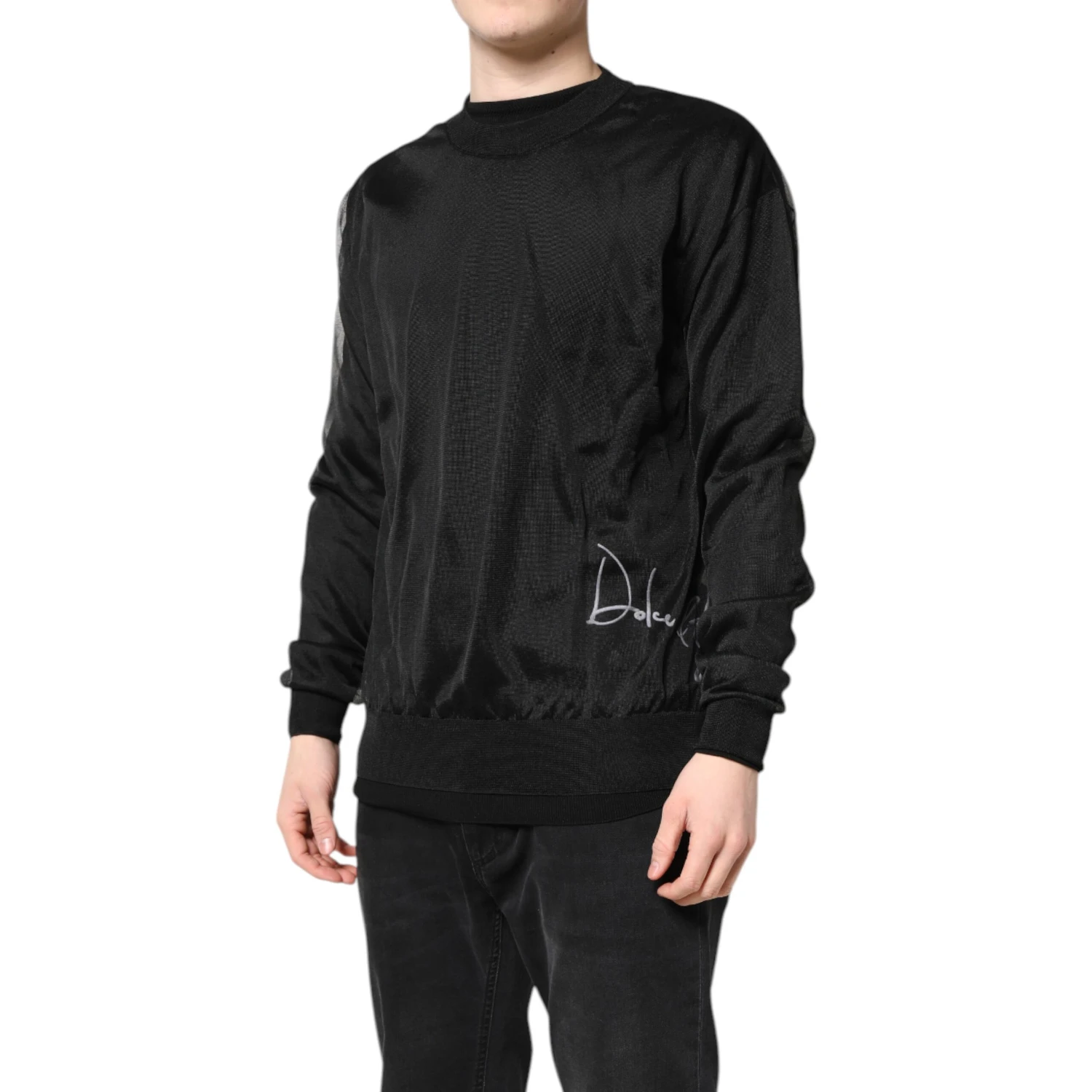Black Logo Polyester CrewNeck Sweatshirt Sweater