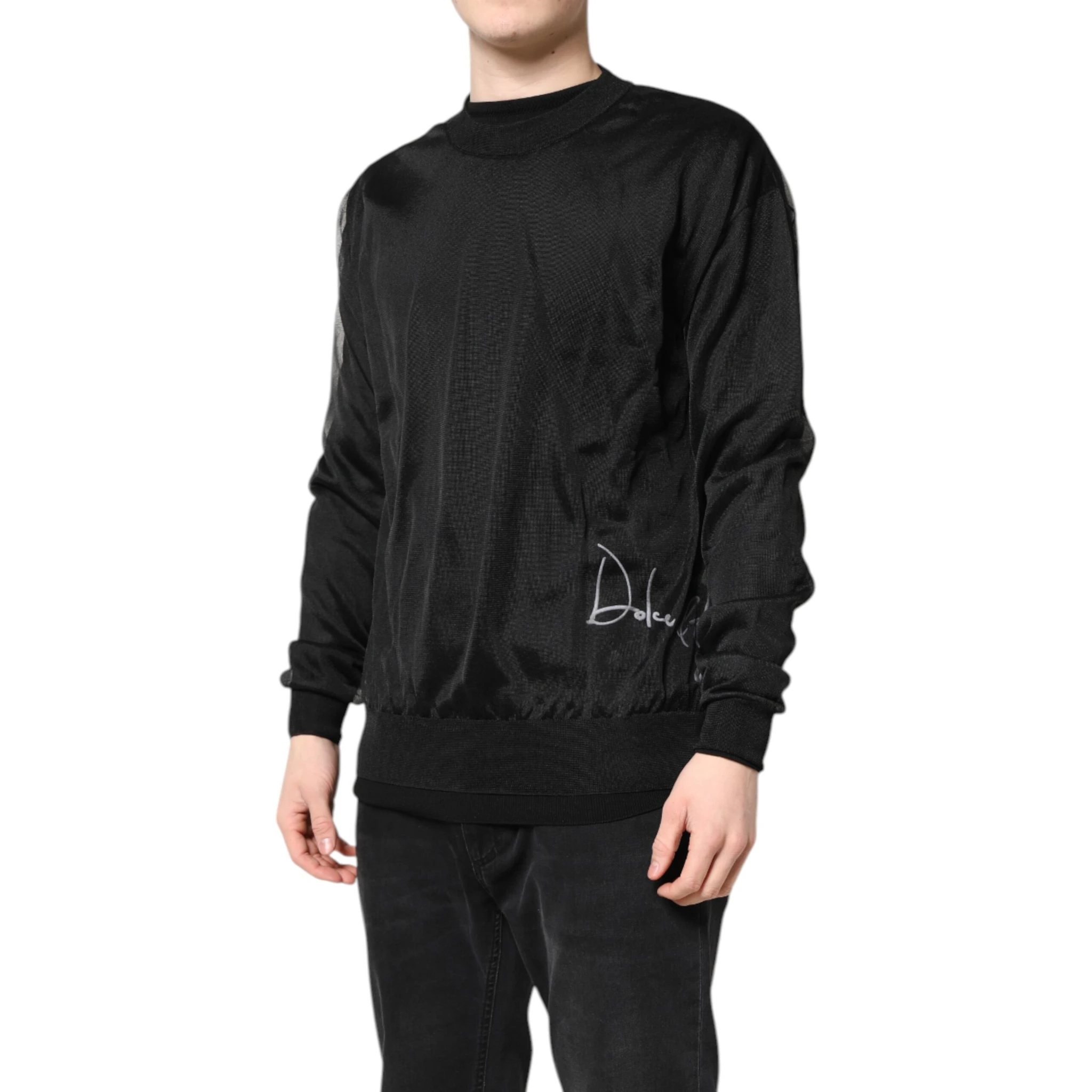 Black Logo Polyester CrewNeck Sweatshirt Sweater