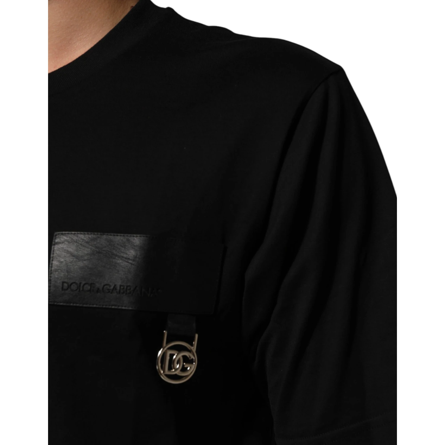 Black Logo Plaque Cotton Crew Neck T-shirt