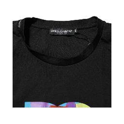 Black Logo Print Cotton Men Crew Neck T-shirt