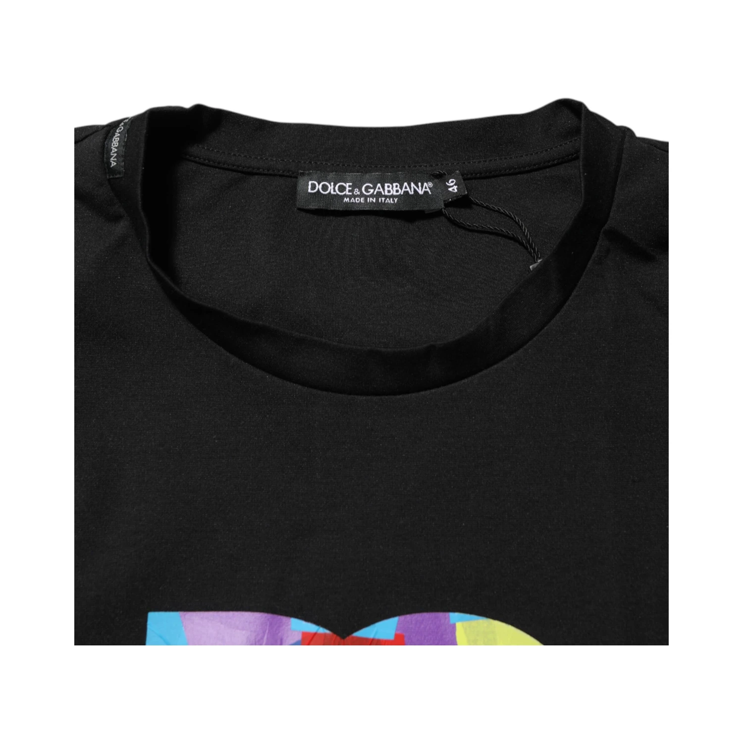 Black Logo Print Cotton Men Crew Neck T-shirt