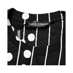Black Cotton Polka Dots Round Neck T-shirt
