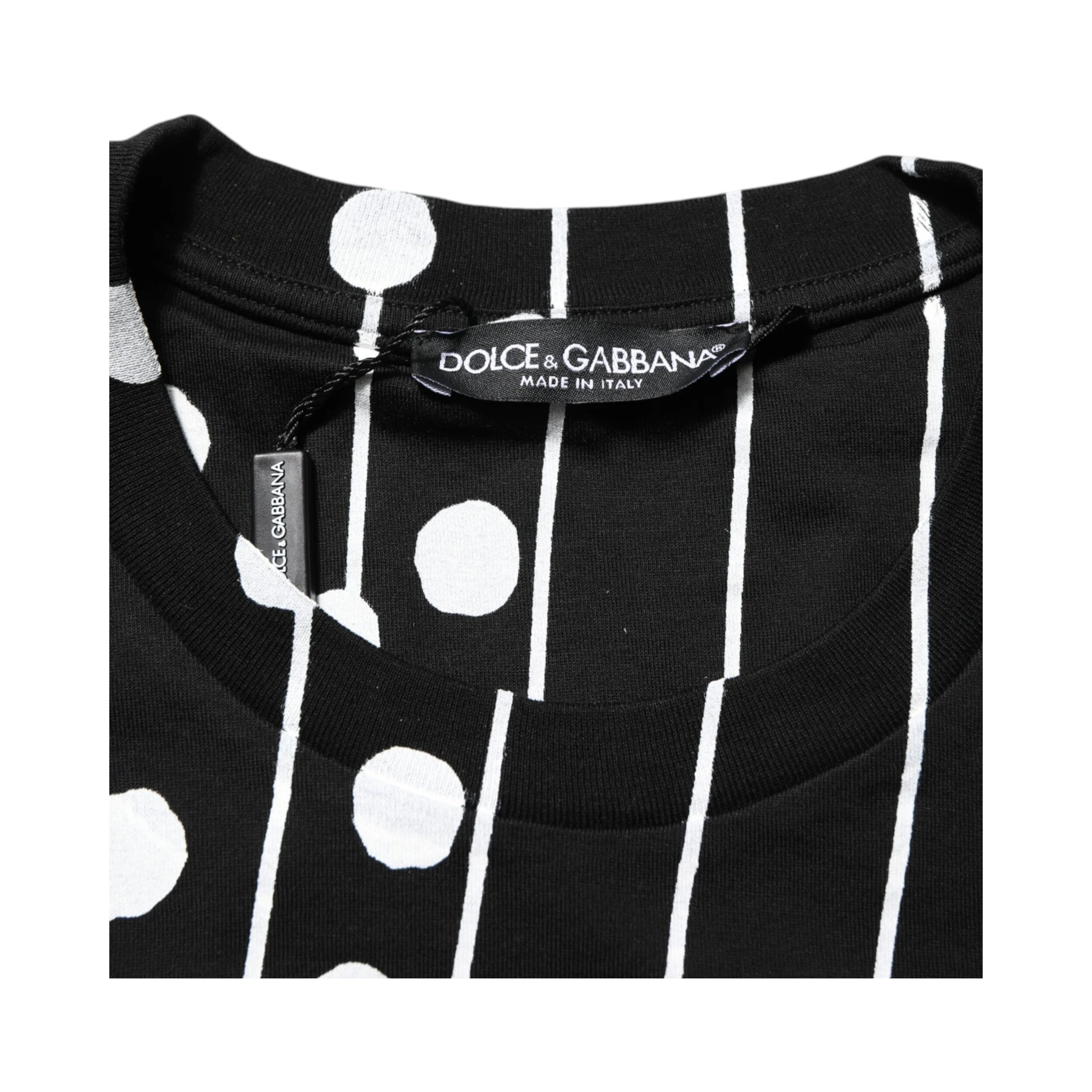 Black Cotton Polka Dots Round Neck T-shirt