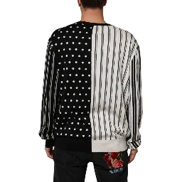 Black White Stripe Polka V-Neck Pullover Sweater