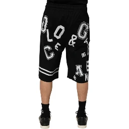 Black Logo Print Cotton Casual Bermuda Short