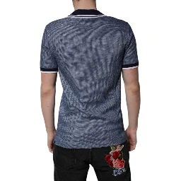 Blue Collared V-neck Silk Blend Polo T-shirt