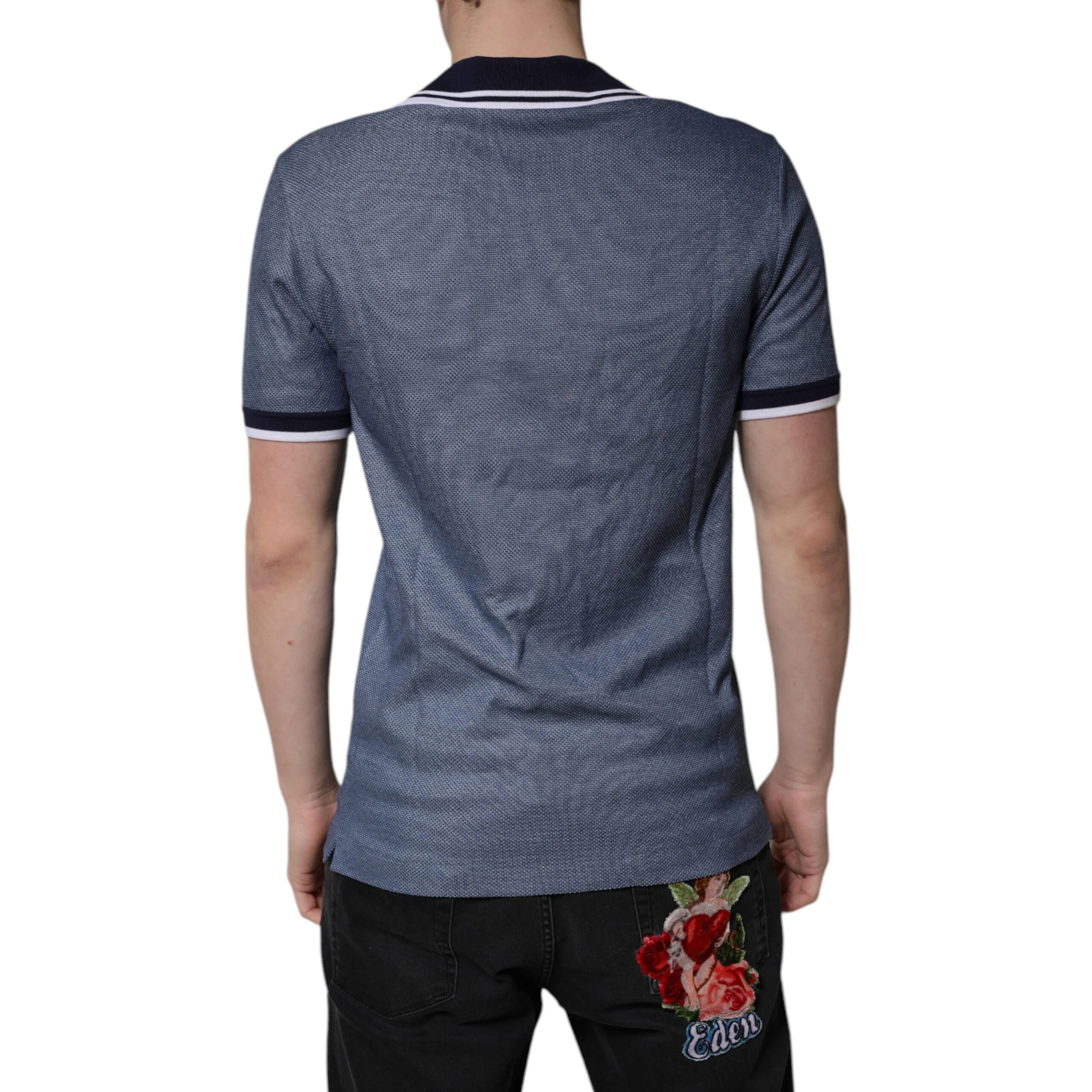 Blue Collared V-neck Silk Blend Polo T-shirt