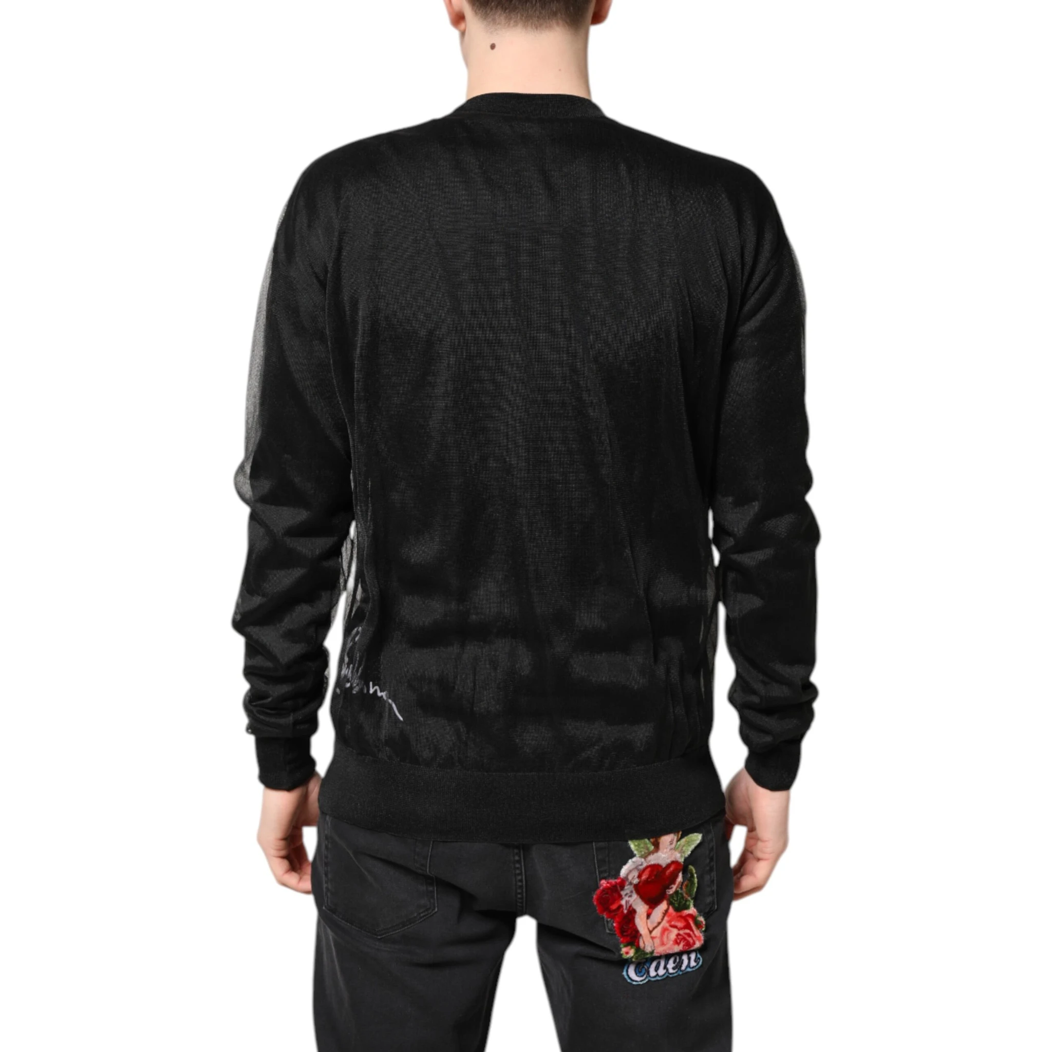 Black Logo Polyester CrewNeck Sweatshirt Sweater