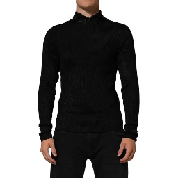 Black Viscose Turtle Neck Pullover Sweater