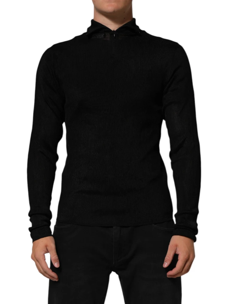 Black Viscose Turtle Neck Pullover Sweater