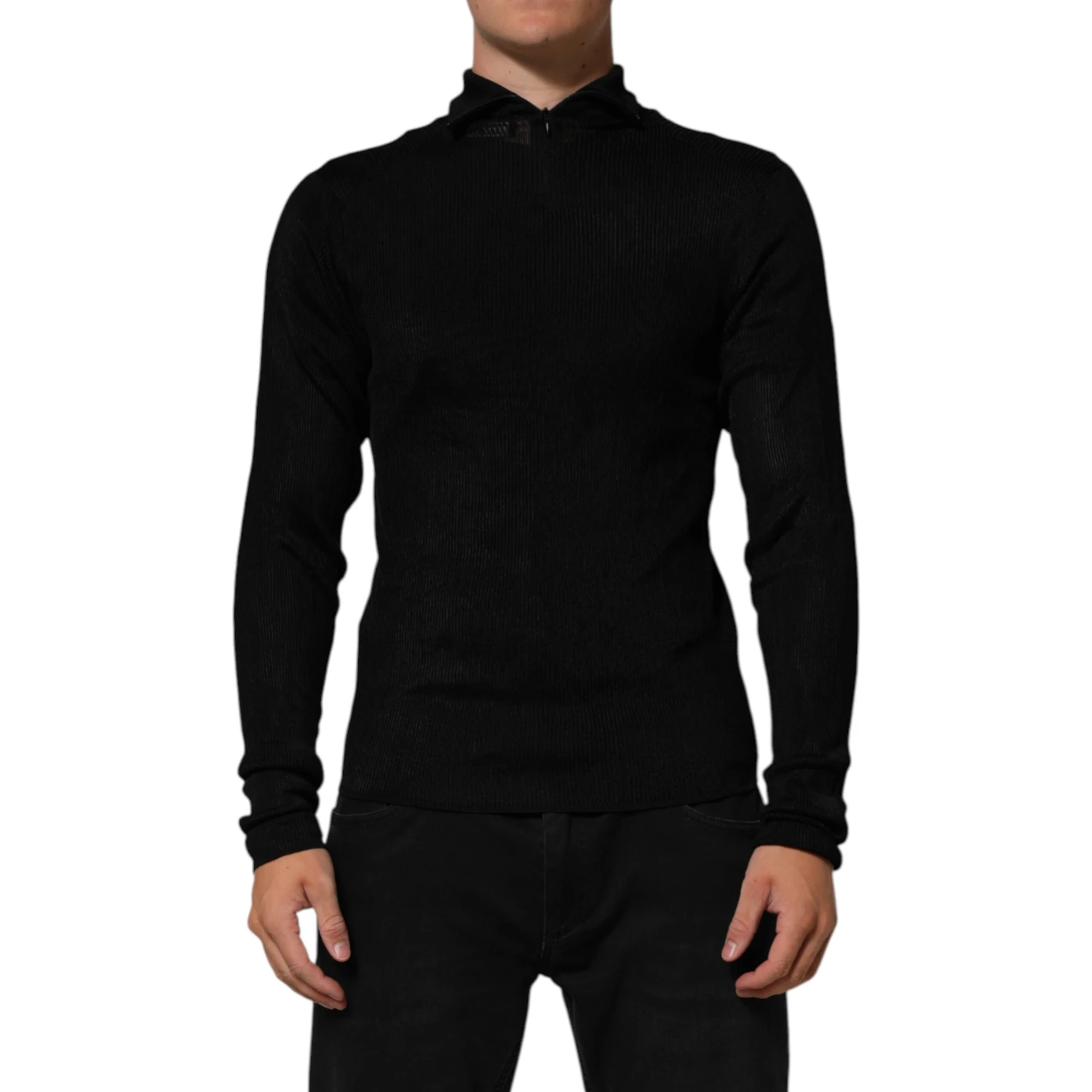Black Viscose Turtle Neck Pullover Sweater