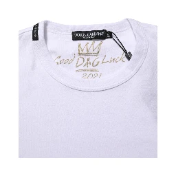 White Goodluck 2021 Cotton Crew Neck  T-shirt