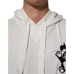 Off White Cotton Panda Hooded Sweatshirt Sweater