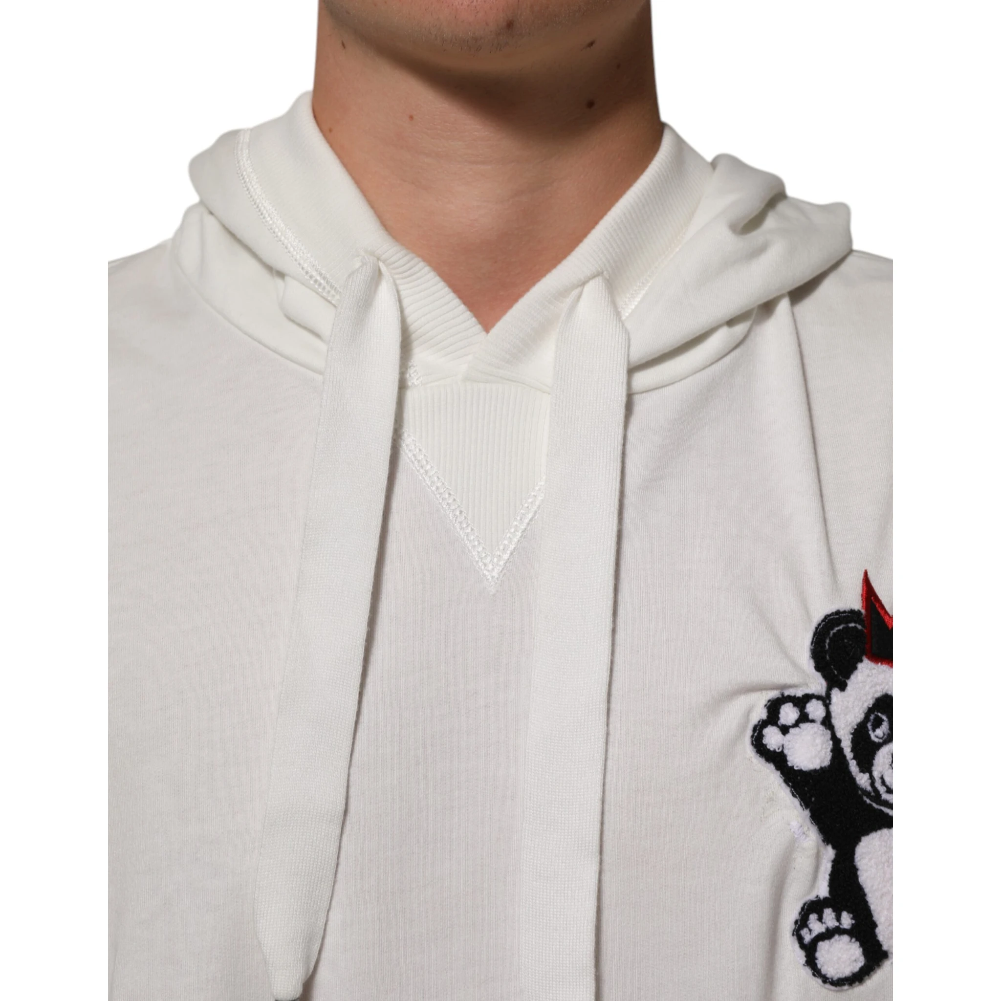 Off White Cotton Panda Hooded Sweatshirt Sweater