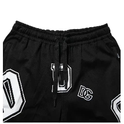 Black Logo Print Cotton Casual Bermuda Short